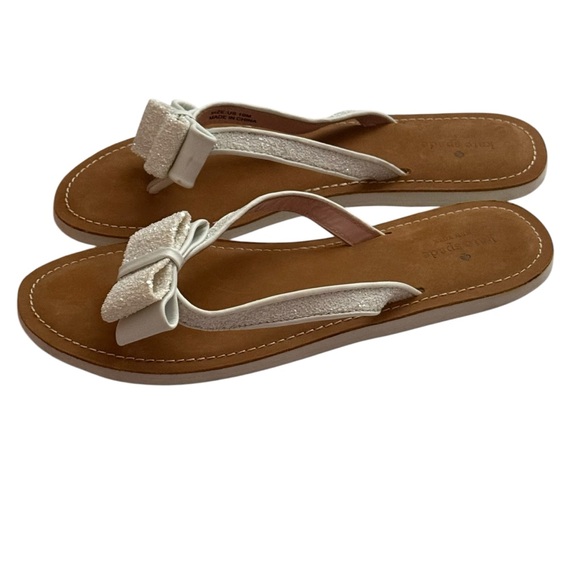 Kate Spade Icarda Glitter Bow Thong Sandals Size 10 White - Picture 4 of 9